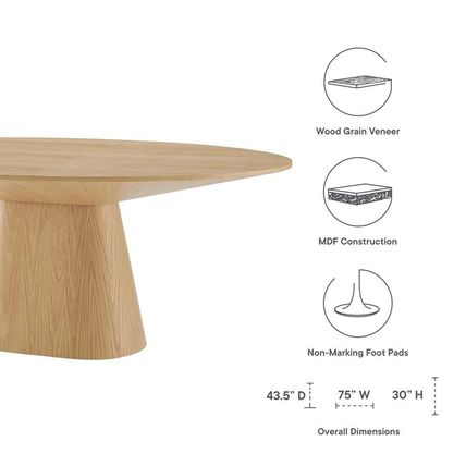 Mid-Century Modern 75” x 43.5” Oval Dining Conference Table Oak or Walnut