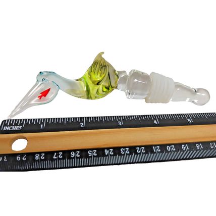 Vintage Pelican Bird Bottle Stopper With Fish Design Clear Glass With Rubber