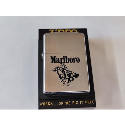 NEW Zippo Brushed Chrome Lighter Marlboro Cowboy Lasso 1984