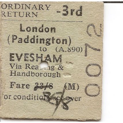 B.T.C. Edmondson Ticket - London Paddington to Evesham