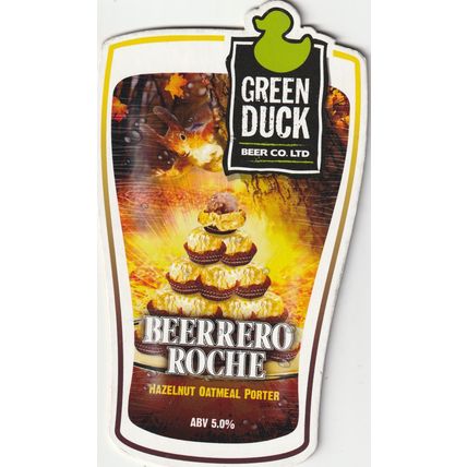 UNUSED PUMP CLIP FRONT - GREEN DUCK BEER CO - BEERRERO ROCHE OATMEAL PORTER