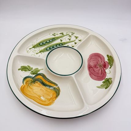 Large Bizzirri Italy Ceramic divided Serving Platter Hand Painted Pottery 16”x2