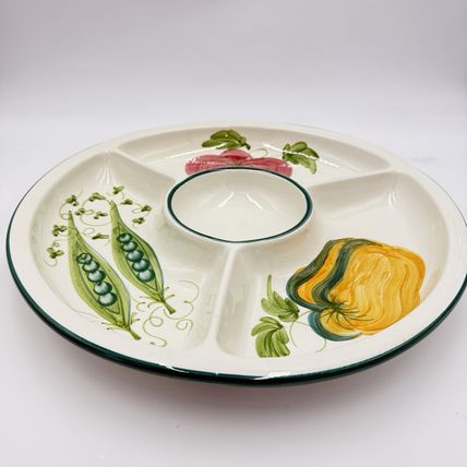 Large Bizzirri Italy Ceramic divided Serving Platter Hand Painted Pottery 16”x2