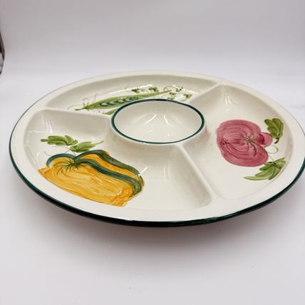 Large Bizzirri Italy Ceramic divided Serving Platter Hand Painted Pottery 16”x2