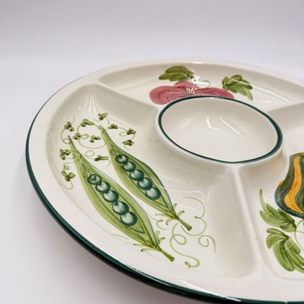 Large Bizzirri Italy Ceramic divided Serving Platter Hand Painted Pottery 16”x2