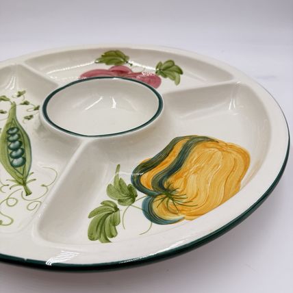 Large Bizzirri Italy Ceramic divided Serving Platter Hand Painted Pottery 16”x2