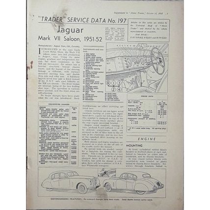 JAGUAR MK VII 1952 Motor Trader Service Data Brochure No. 197