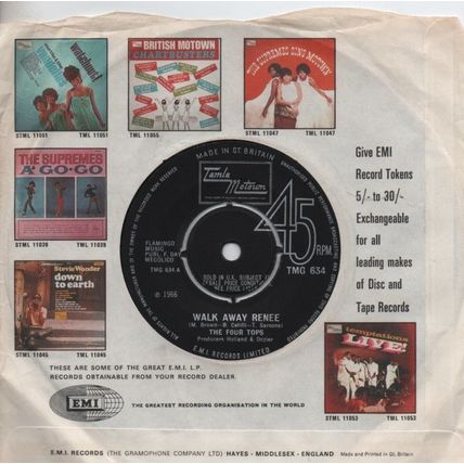 Four Tops - Walk away Renee / Mame 1967 7" sigle vinyl record TMG634