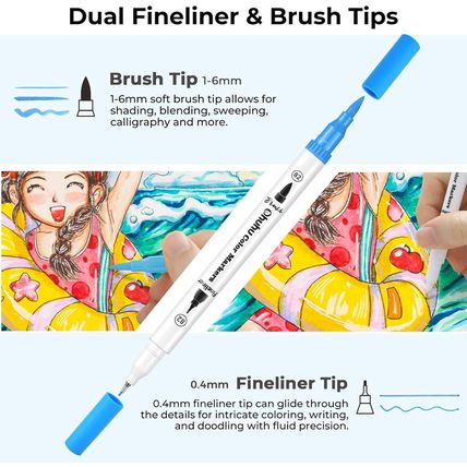 Ohuhu Markers for Adult Coloring Books No Bleeding 160 Colors Water-Based Dual T