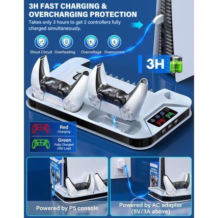 PS5 / PS5 Slim Cooling Station with Controller Charging Station for Playstation
