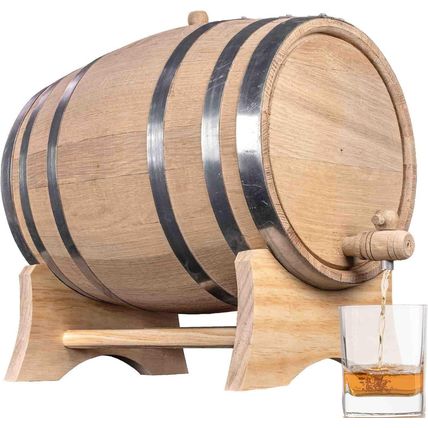 1 Gallon Oak Aging Barrel (Distillery Series - Steel Hoops, Unvarnished) with Wo