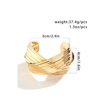 Gold Textured Crossover Metal Cuff Bracelet