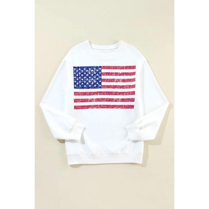 White American Flag Graphic Drop Shoulder Loose Sweatshirt