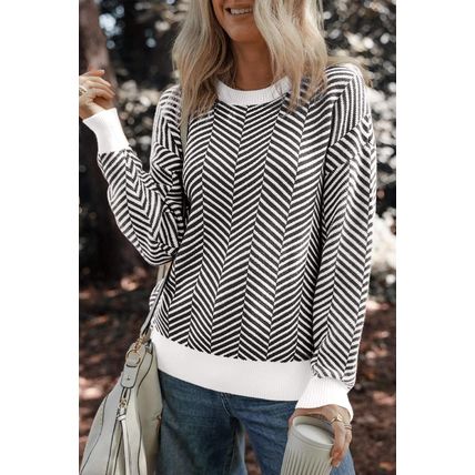 Black Contrast Edge Crew Neck Drop Shoulder Sweater