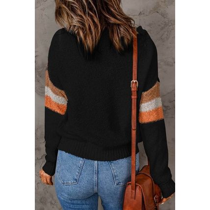 Multicolor Black Chevron Striped Drop Shoulder Sweater