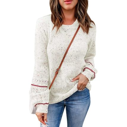 White Pilling Detail Patterned Sleeve Sweater
