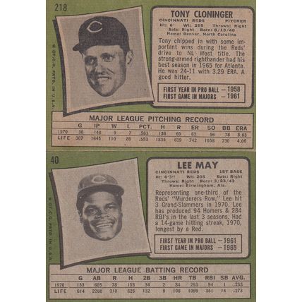 TONY CLONINGER & LEE MAY AUTO 1971 CINCINNATI REDS HOF WORLD CHAMPION PLAYERS