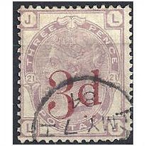 1883 SG159 3d on 3d Lilac Fine Used Slight Rounded Corner Check Letters "LJ".