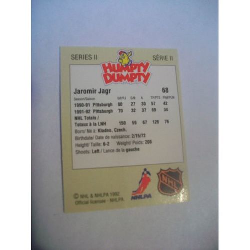 JAROMIR JAGR,PITTSBURGH PENQUINS,HUMPTY DUMPTY POTATO CHIPS,1992,NHL HOCKEY