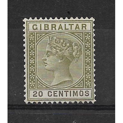 Gibraltar.SG25 20c Olive-Green.Mounted Mint.Sept19a