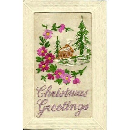 CHRISTMAS GREETINGS Embroidered Silk Postcard