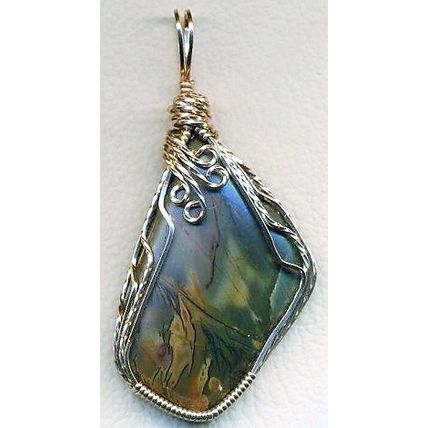 Amethyst Sage Agate Bronze Wire Wrap Gemstone Pendant 48