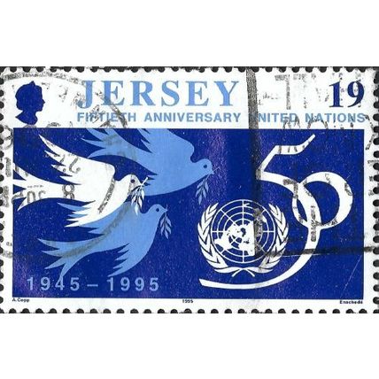 JERSEY, Peace Doves, United Nations 50 years, blue 1995, 19p, #2