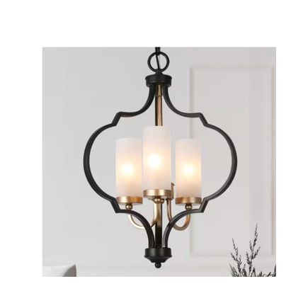 LNC Modern 3-Light Black & Gold Chandelier with Glass Shade Candlestick Pendant