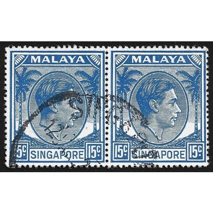 SINGAPORE 1950 KG6 15c Pair Sc#11/SG#23 USED @N690