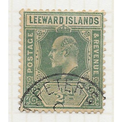 LEEWARD ISLANDS 1907 HALF PENNY KE7 SG37 USED ST PETER'S PART ANTIGUA SCARCE PMK