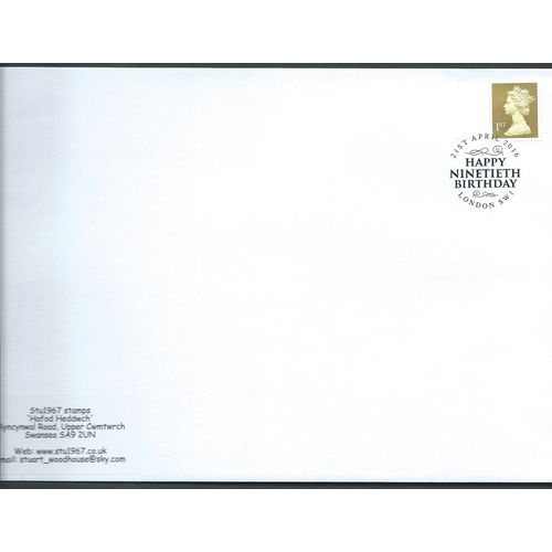2016 1ST 'GOLD ' MACHIN- 'HAPPY NINETIETH BIRTHDAY, ' SW1' PMK (EBIDPACK3884)