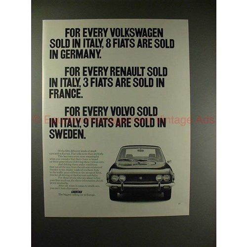 1971 Fiat Car Ad - For Every Volkswagen sold in Italy!!
