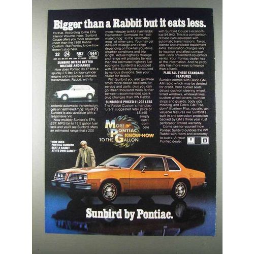1980 Pontiac Sunbird Coupe Ad - Bigger than a Rabbit
