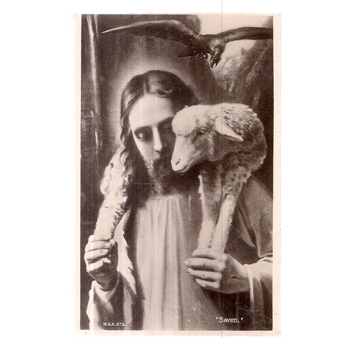 CHRIST WITH A LAMB painting by M von Stukrad unused postcard by W & K =