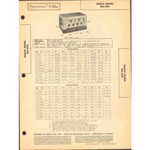 MASCO model MA-35N 11 tube audio amplifier Sams Photofact manual