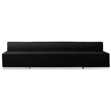 Black White Leather 3 Pc Linear Sectional Reception Office Hotel Conference Room