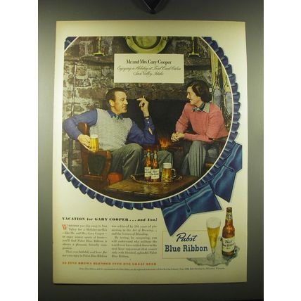1948 Pabst Blue Ribbon Beer Ad - Mr. and Mrs. Gary Cooper