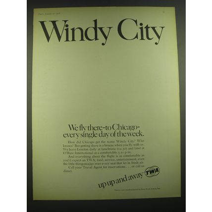 1968 TWA Airline Ad - Windy City