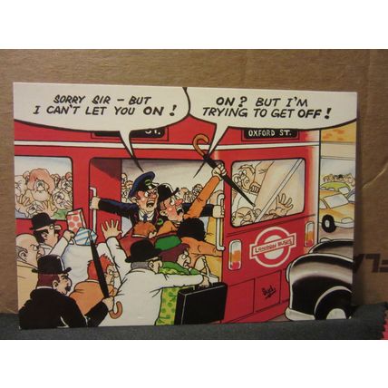 LONDON TRANSPORT, HOLIDAY humour.. postcard by Dennis. London red buses