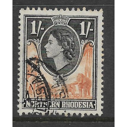NORTHERN RHODESIA 1953 1s ORANGE BROWN & BLACK SG 70 FINE USED