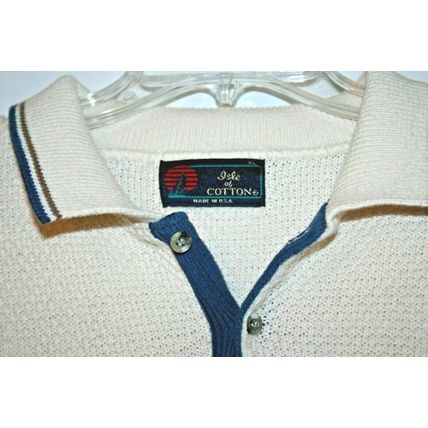 Isle of Cotton Men's Cream Knit 100% Cotton V Neck Golf Theme Sweater Size XL