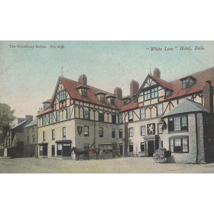 Horse & Coach at White Lion Hotel Bala Wales Old Postcard