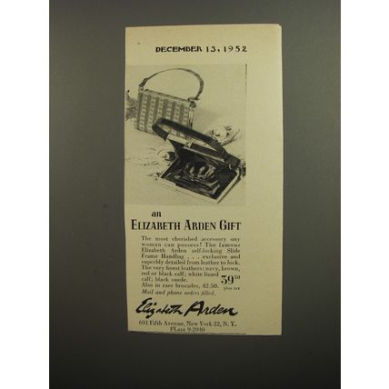 1952 Elizabeth Arden Slide Frame Handbag Ad - An Elizabeth Arden Gift