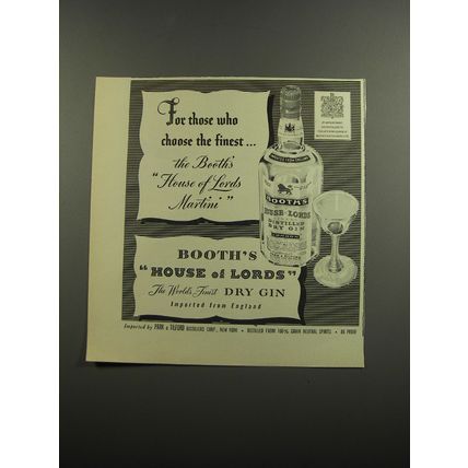 1952 Booth's House of Lords Gin Ad - For those who choose the finest