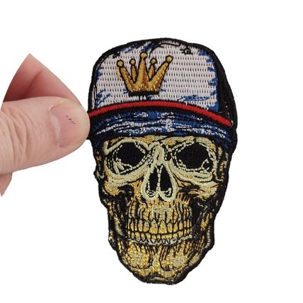 Iron On Patch Skull in Cap Embroidered Sew Biker Punk Rock 5.6 x 8.1 cm P181