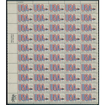 Airmail Complete Sheet of 50 20 Cent Stamps Scott C75