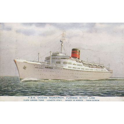 TSS Ocean Monarch Steamer Cruise Ship Furness Withy Line Postcard
