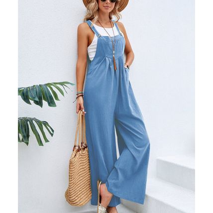 Women Long Bib Pants Overalls Casual Loose Rompers Jumpsuits With Pockets