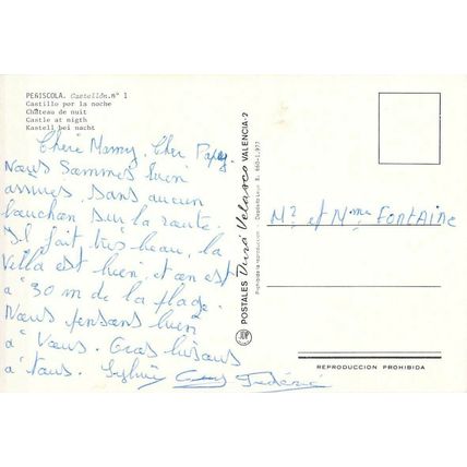 Peniscola Castillo por la noche Spain postcard used VGC