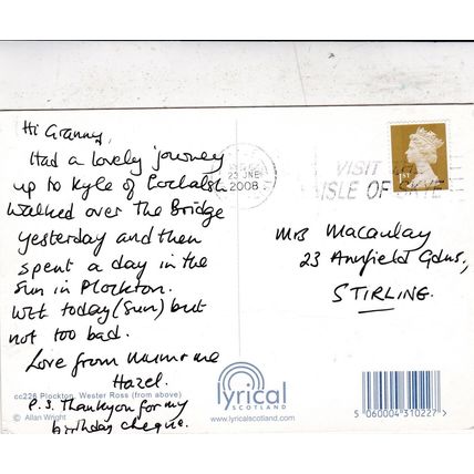 Plockton Wester Ross Postcard posted 2008 creased